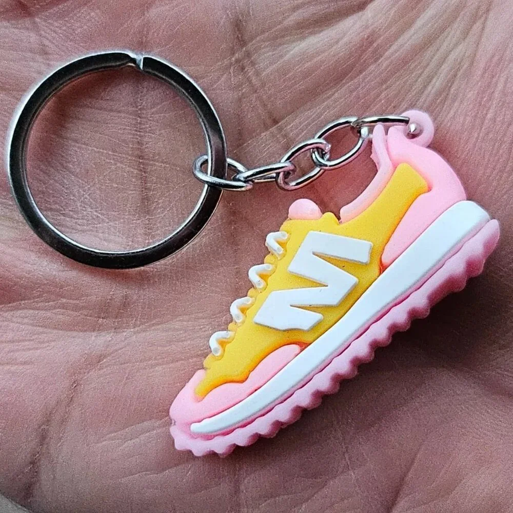 Mini Shoes Keychain Pink/Yellow Rubber Sneaker Keys Holder Keyring New